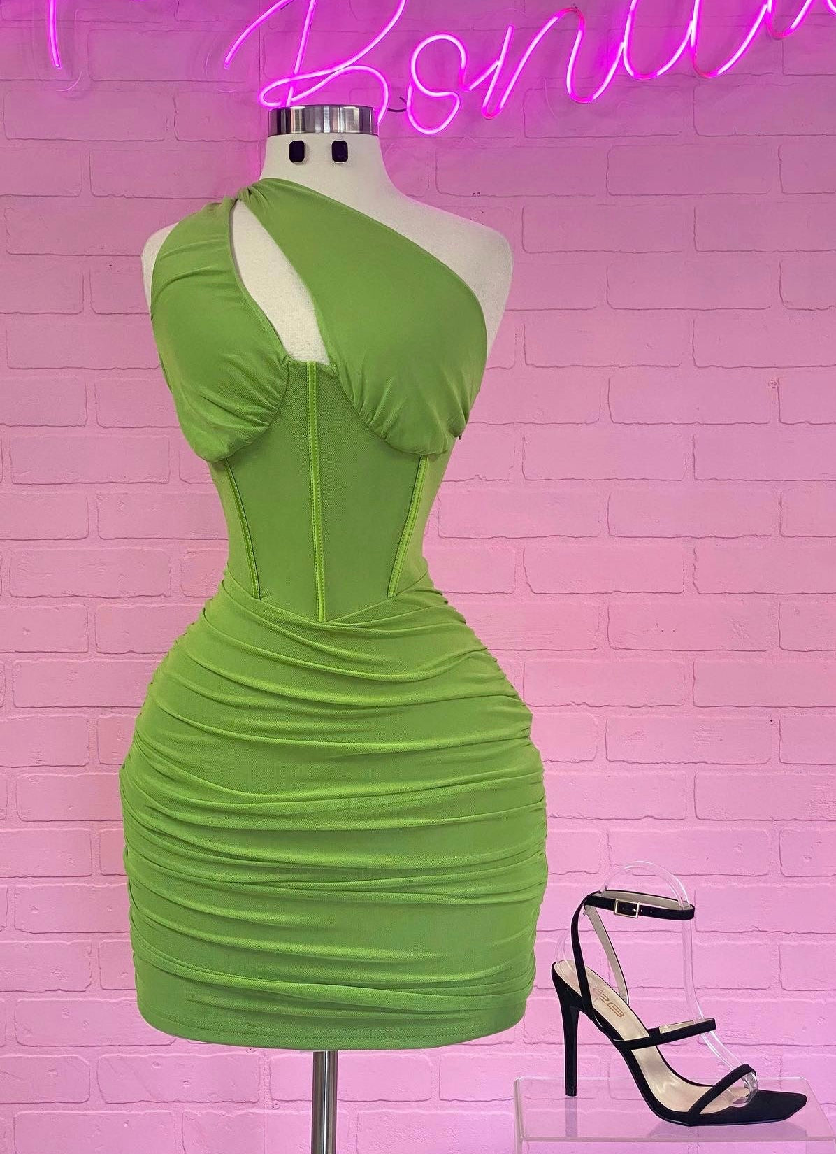 Moss Green One-Shoulder Dress