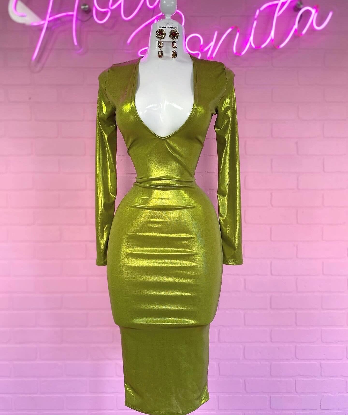 Metallic Green Midi Dress