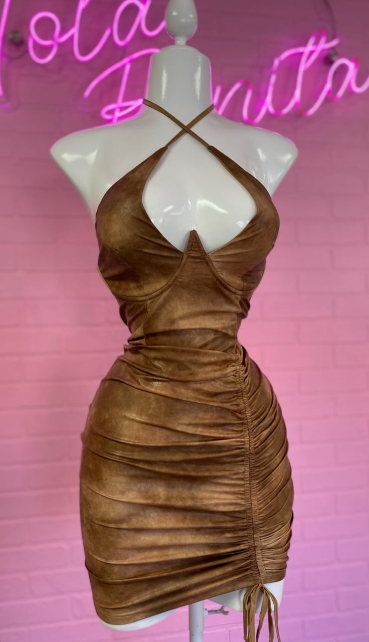 Halter Neck Leather Dress