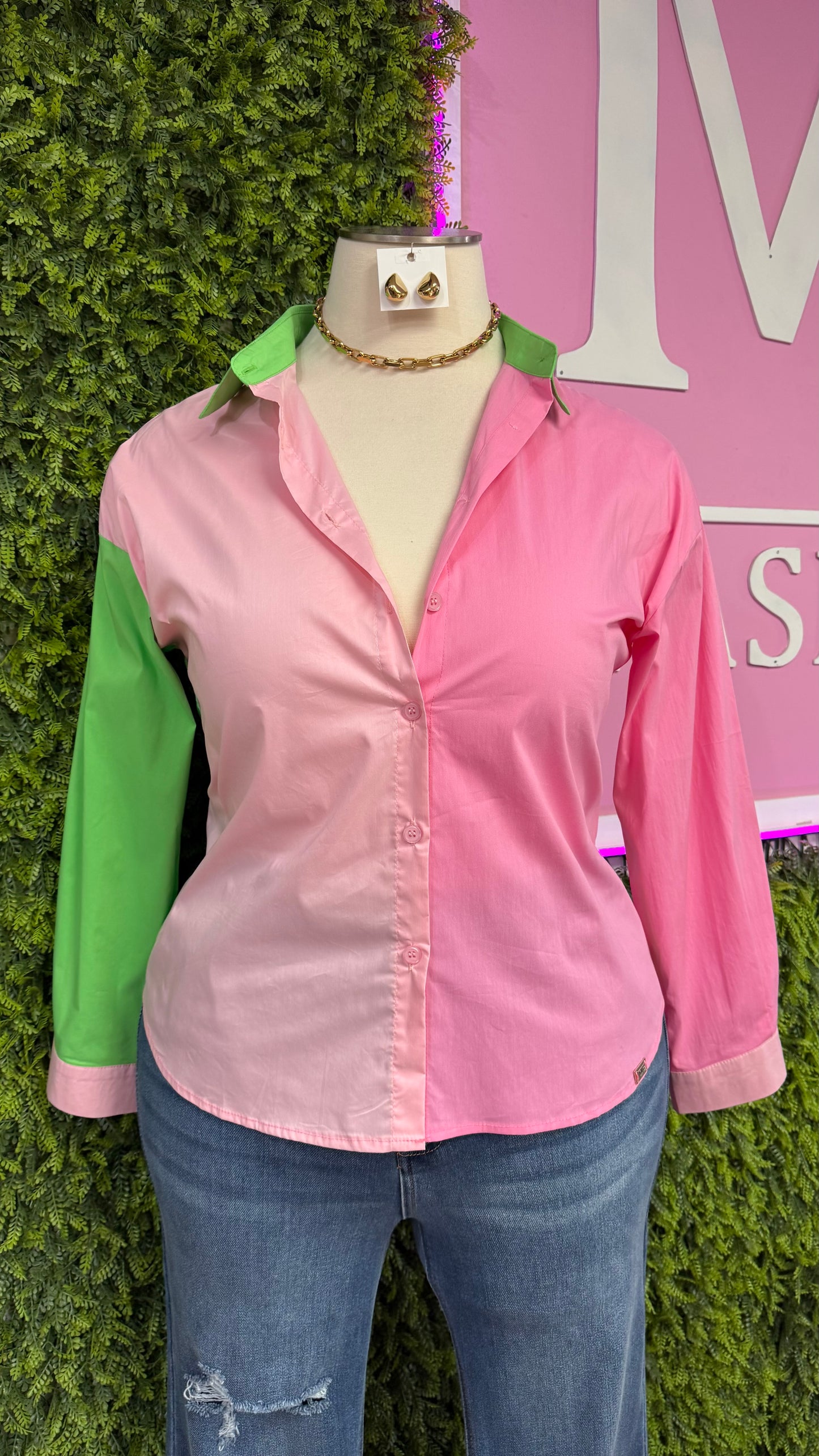 Color Block Button Up Top (Curvy)