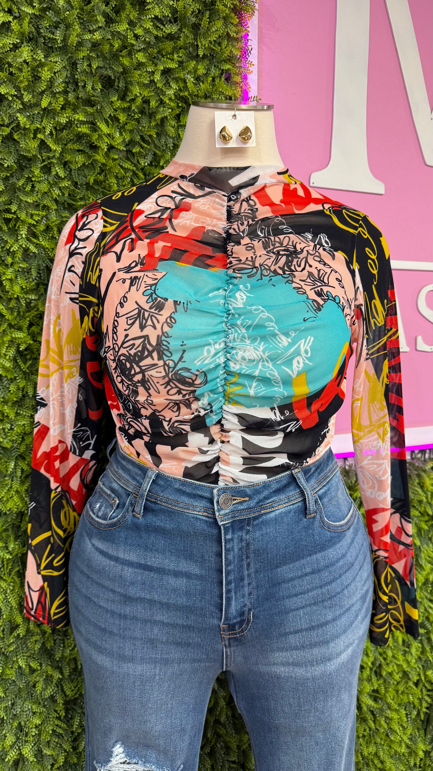 Graphic Mesh Bodysuit (Curvy)