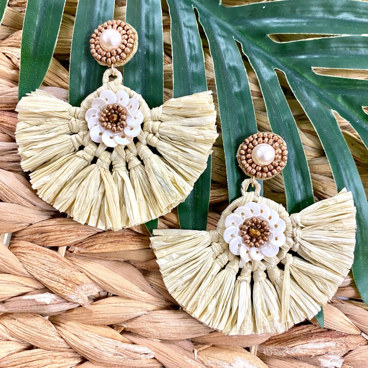 Beige Fan Earrings (2x3 inch)