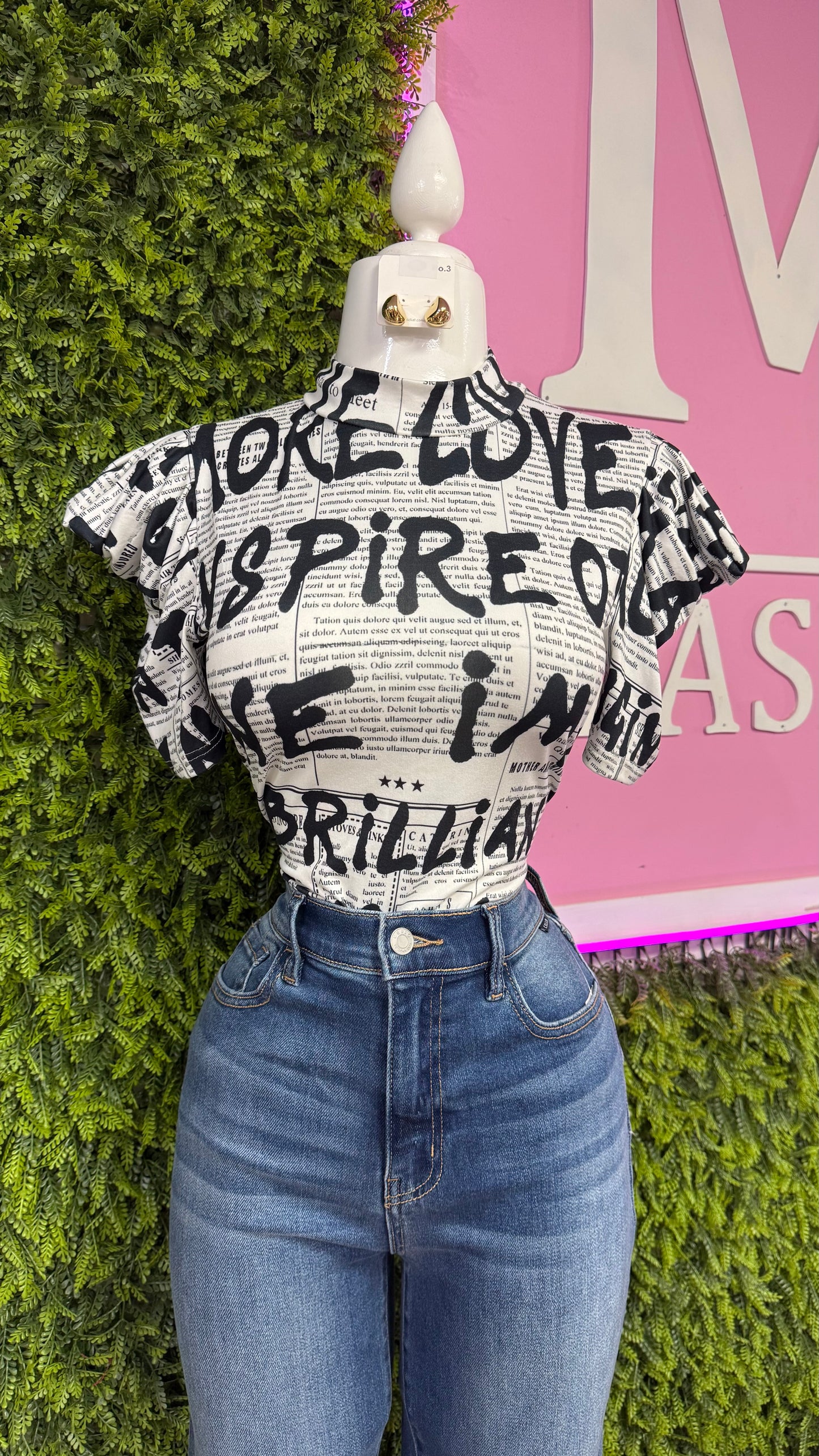 Mock Neck Graphic Bodysuit
