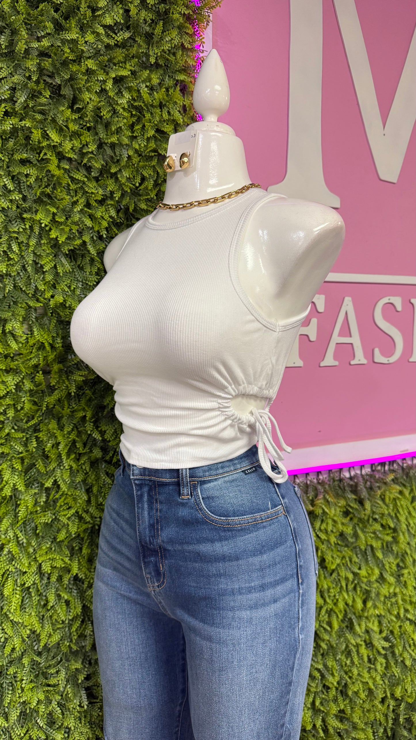 White Cut Out Top