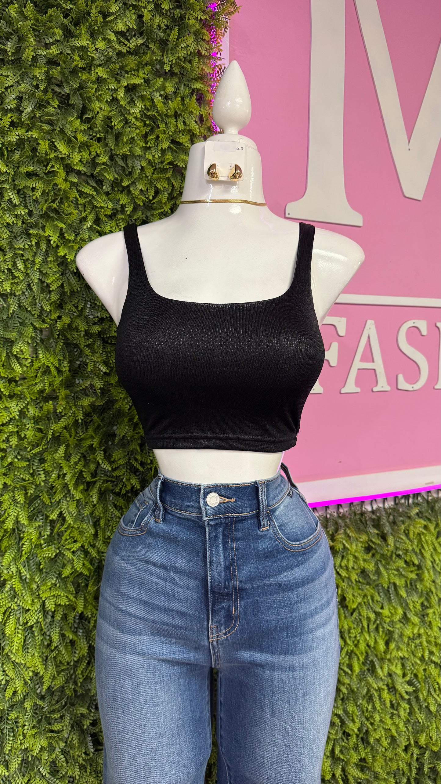 Black Metallic Crop Top