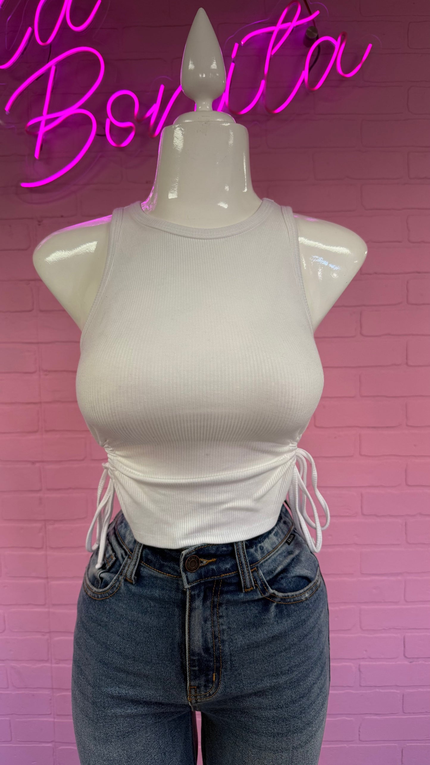 White Cut Out Top
