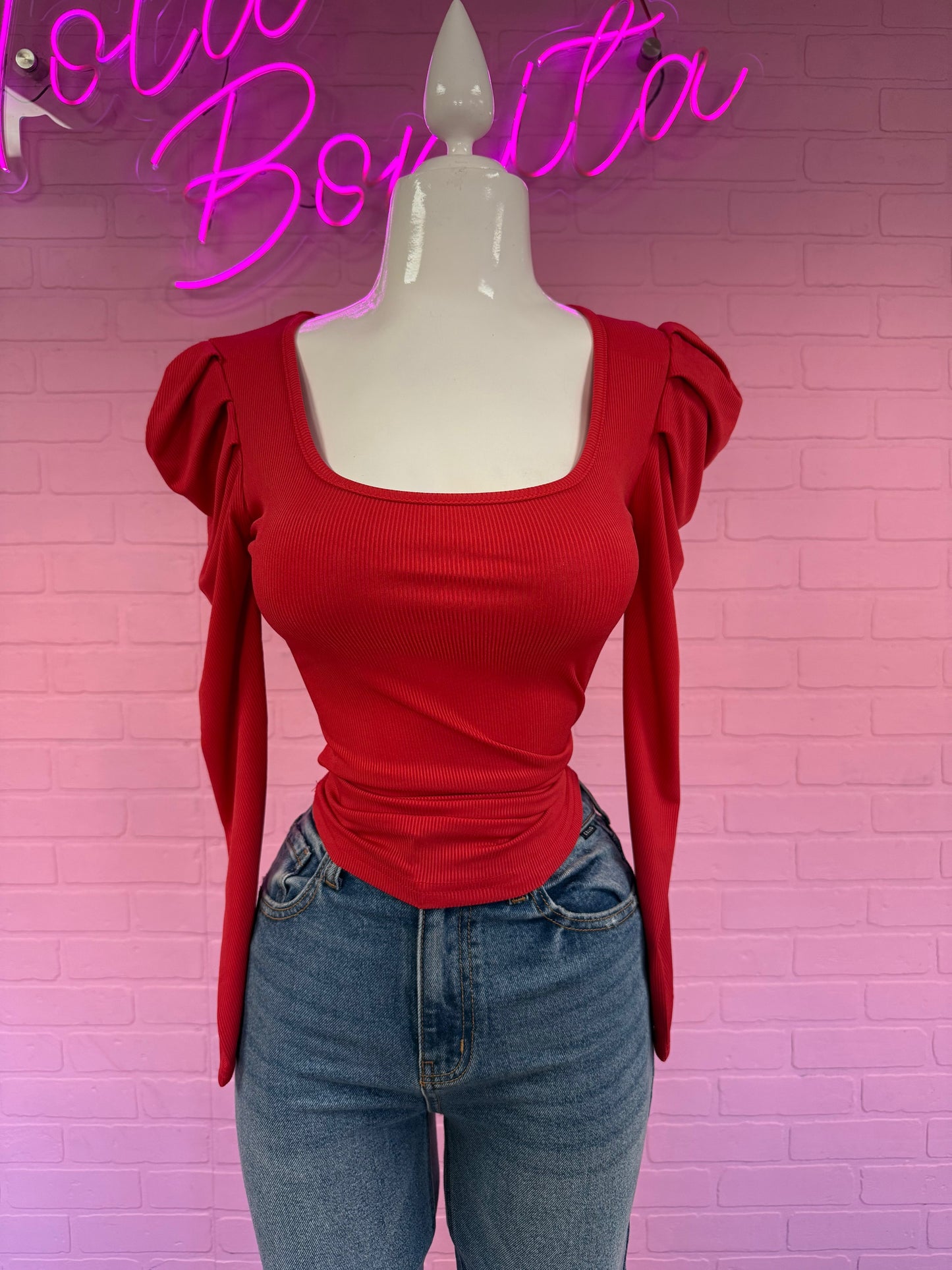 Red Long Sleeve Top