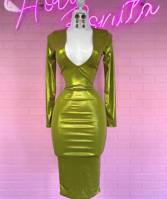Metallic Green Midi Dress
