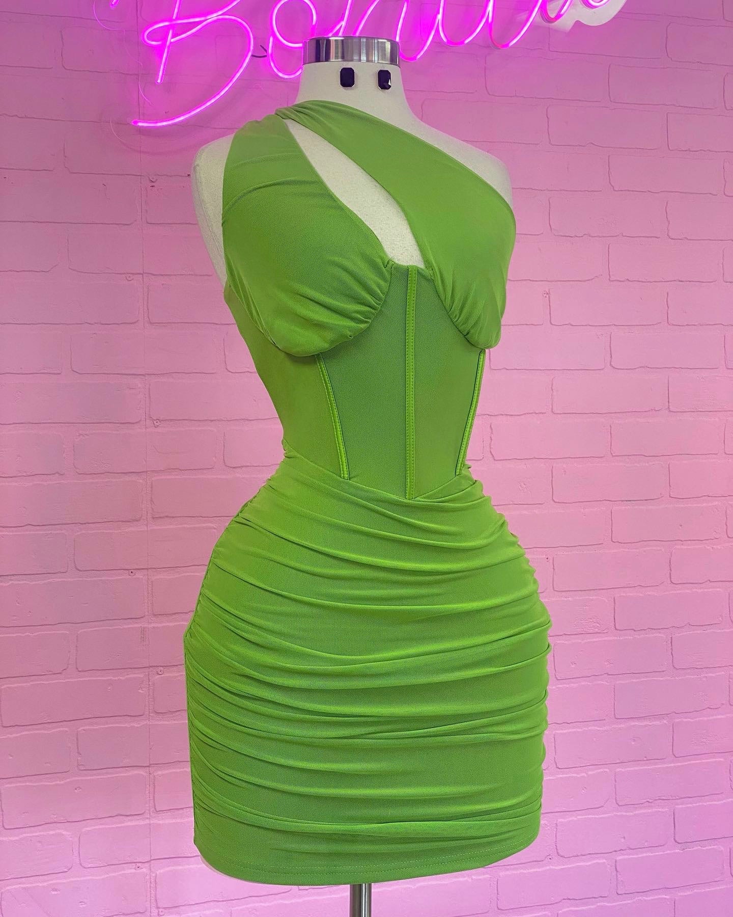Moss Green One-Shoulder Dress