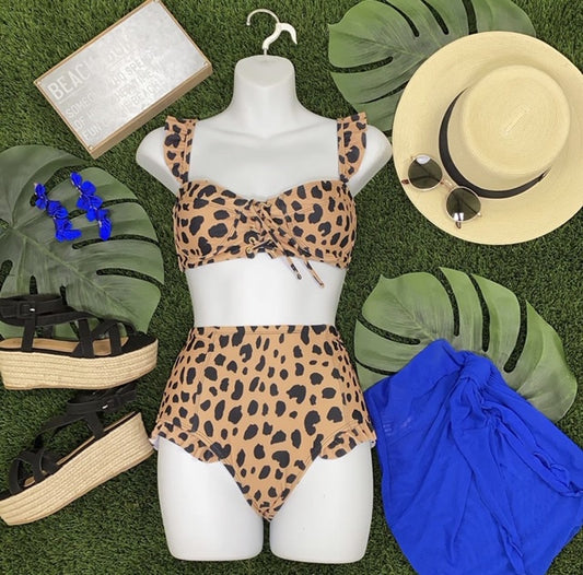 Leopard Print 2 Pc Swimsuit