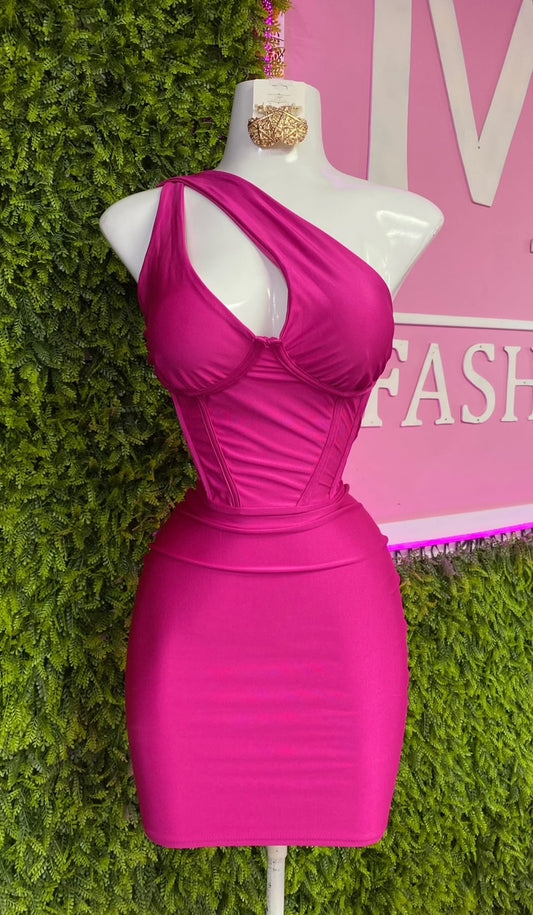 Fuchsia One Sleeve Dress