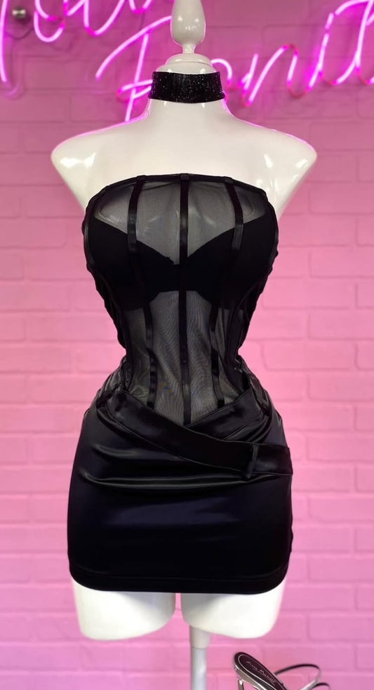 Corset Mesh Mini Dress
