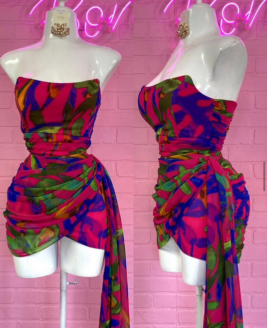 Multicolor Side Drape Dress