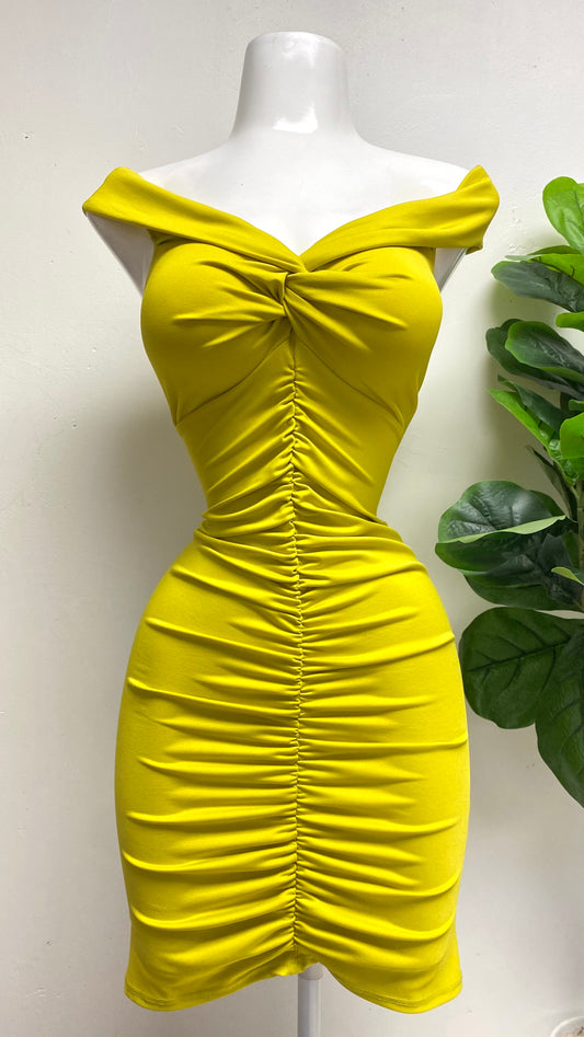 Yellow-Green Ruched Dress