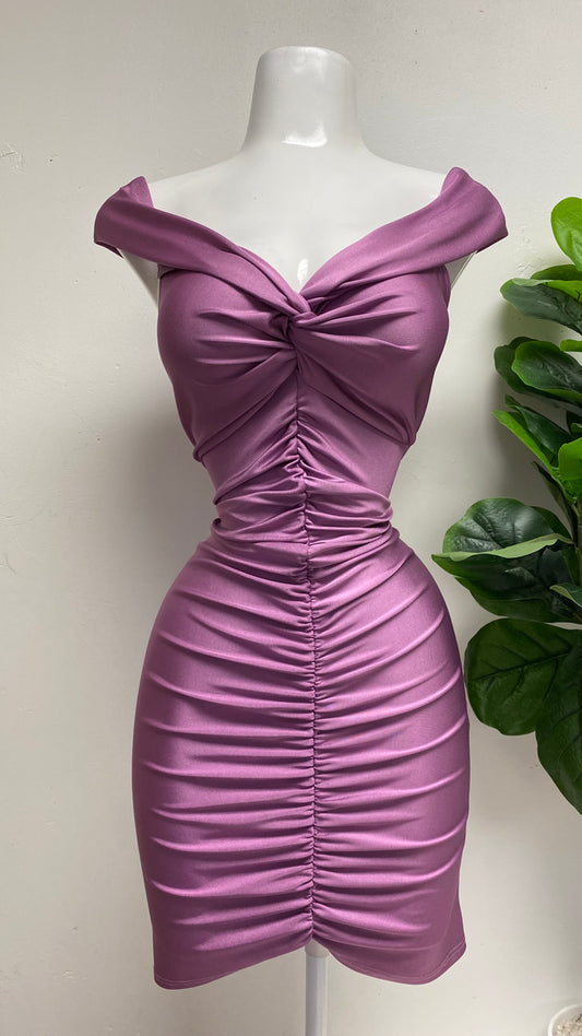Frosted Purple  Ruched Dress