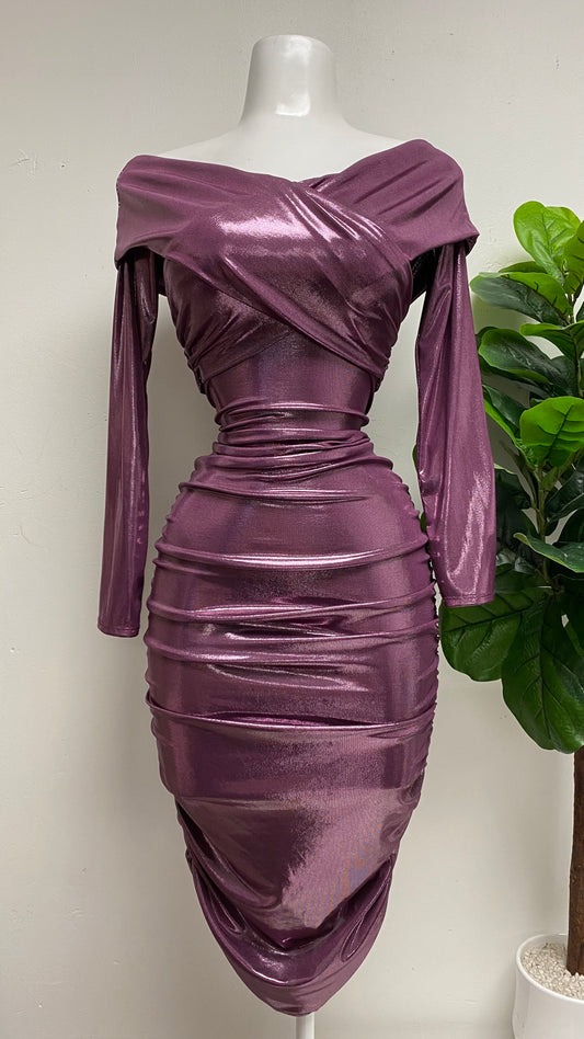 Metallic Ruched Midi Dress