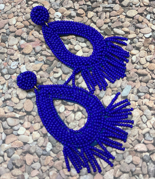 Royal Blue Beaded Earrings (2x3 inch)