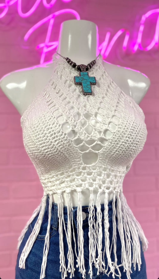 White Crochet Halter Top (One Size)