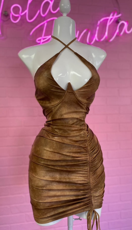 Halter Neck Leather Dress