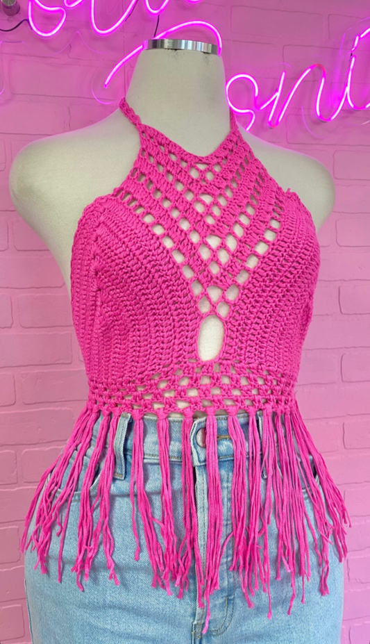 Pink Crochet Halter Top (One Size)