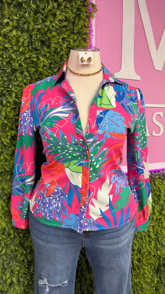 Tropical Button Up Top (Curvy)