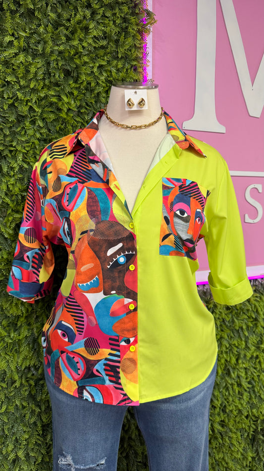 Multicolor Button Up Top (Curvy)