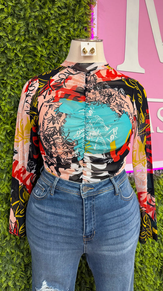 Graphic Mesh Bodysuit (Curvy)