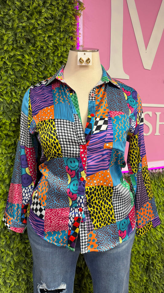 Multicolor Button Up Top (Curvy)