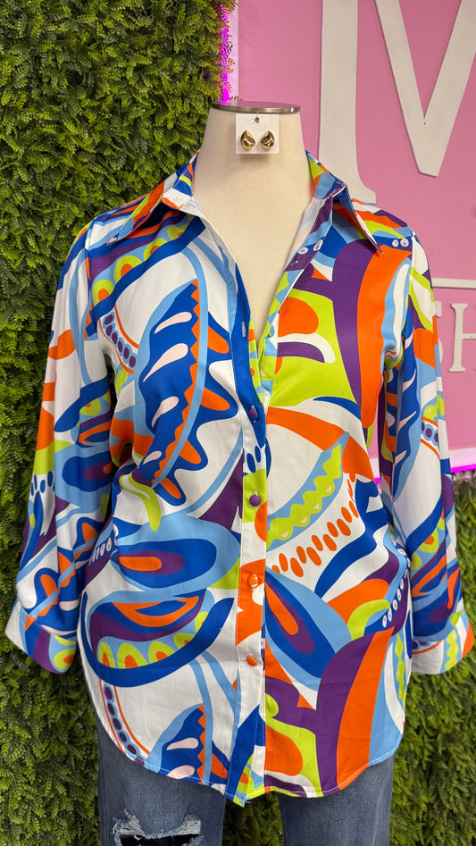 Multicolor Button Up Top (Curvy Oversized)
