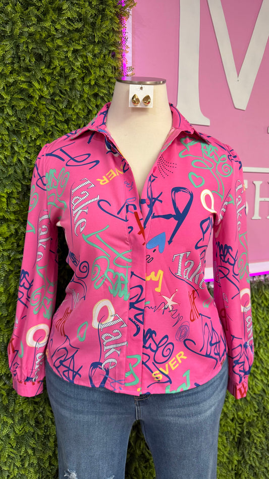 Graphic Button Up Top (Curvy)