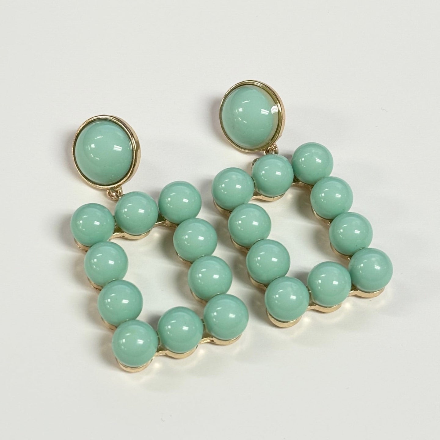 Mint Green Beaded Earrings (1.5x2.5 Inch)
