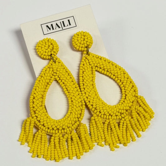 Yellow Beaded Earrings (2x3 inch)