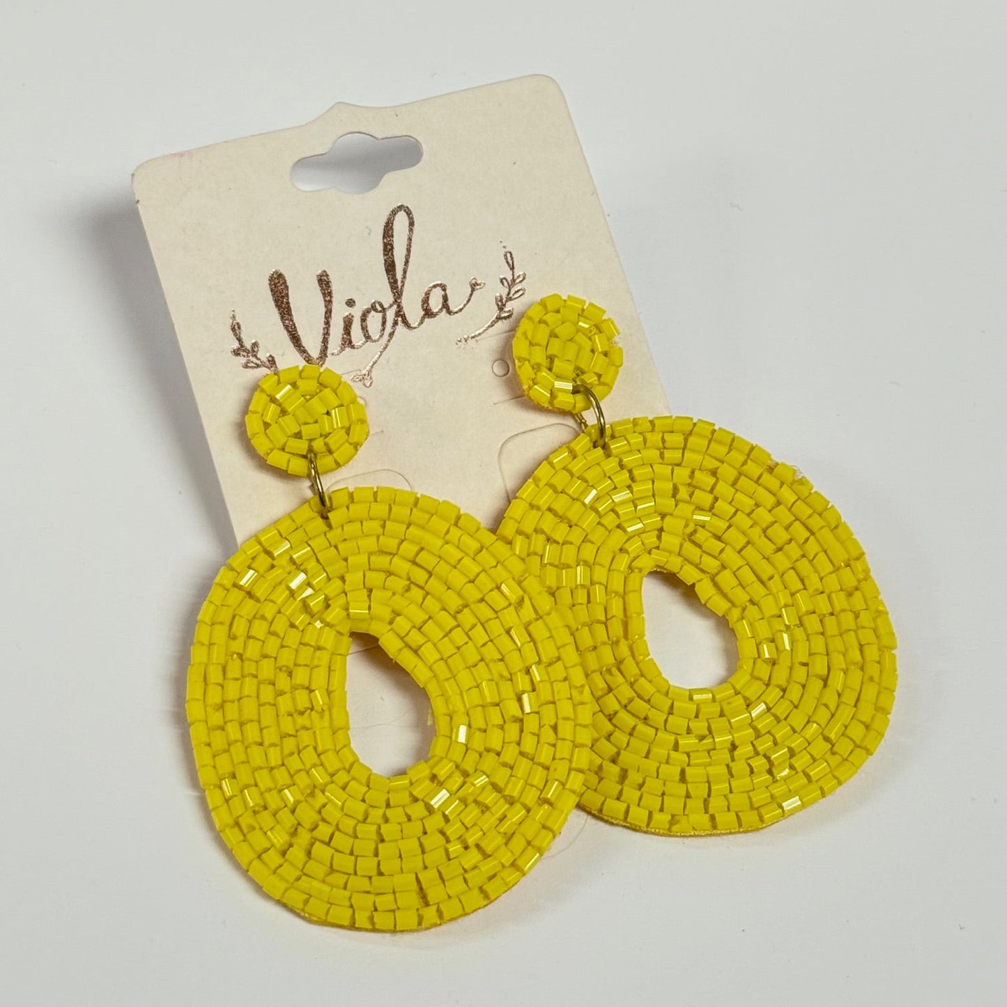 Yellow Beaded Earrings (2x3 inch)