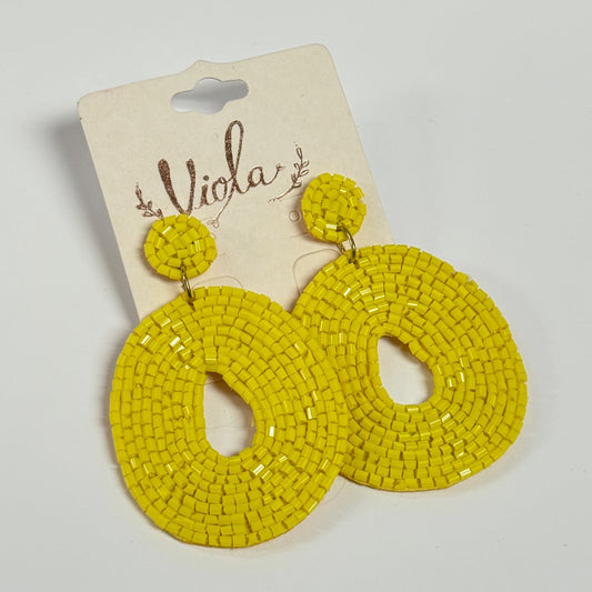 Yellow Beaded Earrings (2x3 inch)