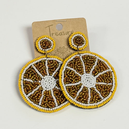Orange Beaded Earrings (3x3 inch)