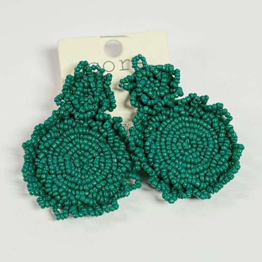Hunter Green Beaded Earrings (2.5x3 inch)