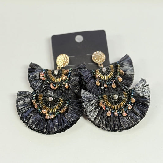 Black Fan Earrings (3x4 Inch)
