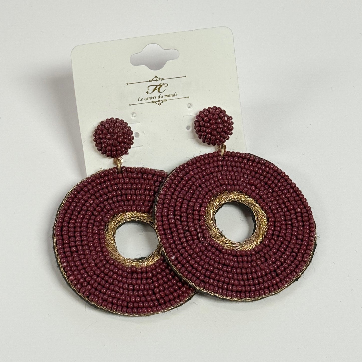 Maroon Beaded Earrings (2x3 inch)
