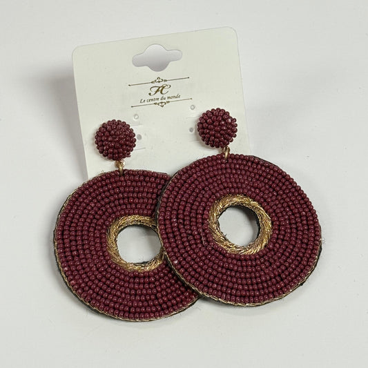 Maroon Beaded Earrings (2x3 inch)