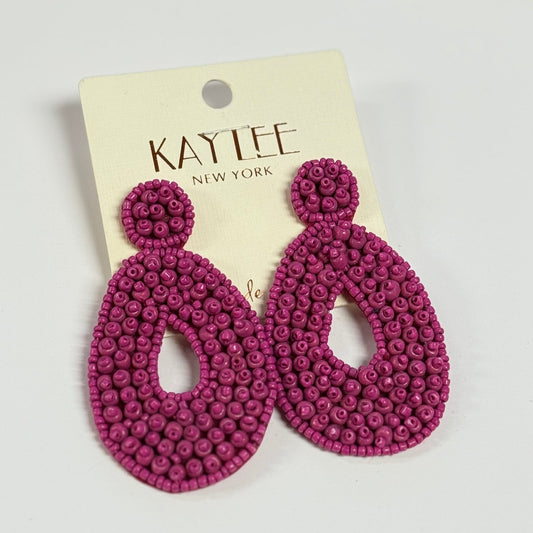 Magenta Beaded Earrings (2x3 inch)