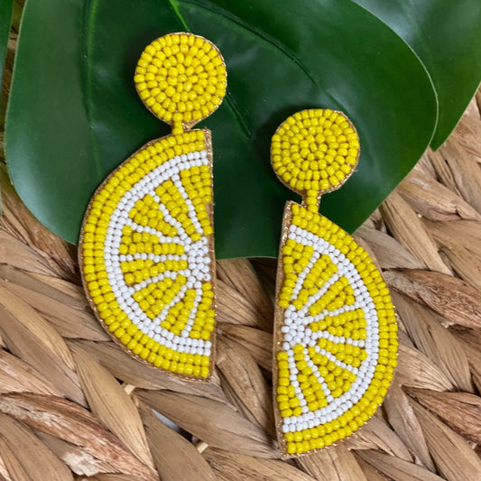 Lemon Beaded Earrings (1.5x3 inch)