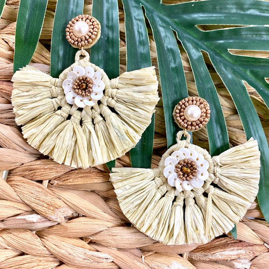 Beige Fan Earrings (2x3 inch)