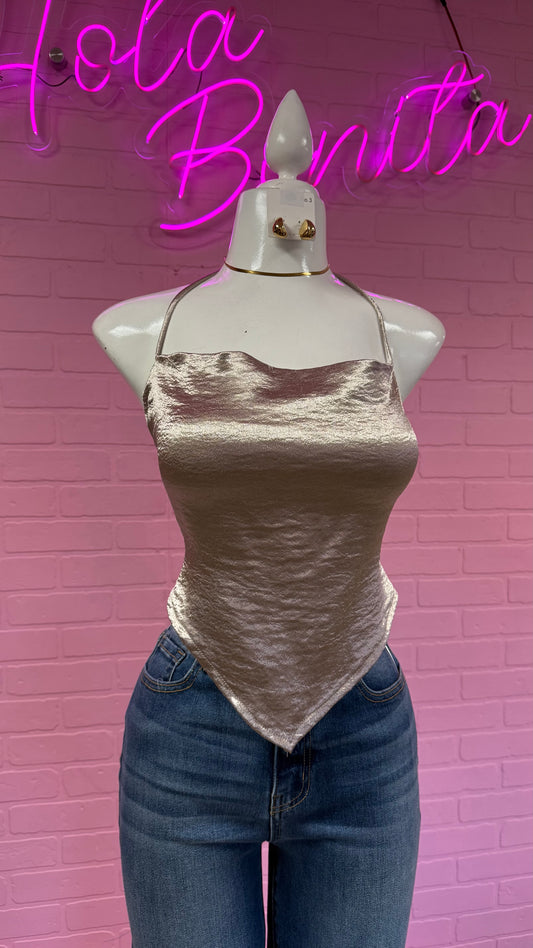 Silver Satin Halter Top