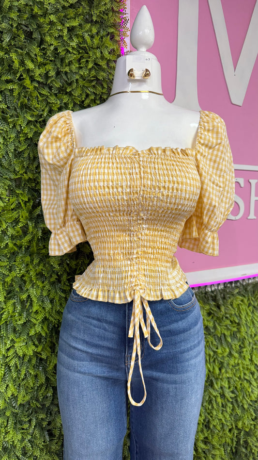 Gingham Elastic Top