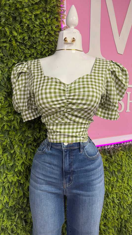 Gingham Elastic Top