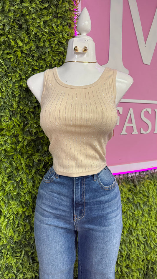 Beige Rhinestone Top