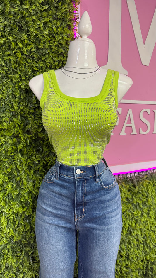 Green Rhinestone Bodysuit