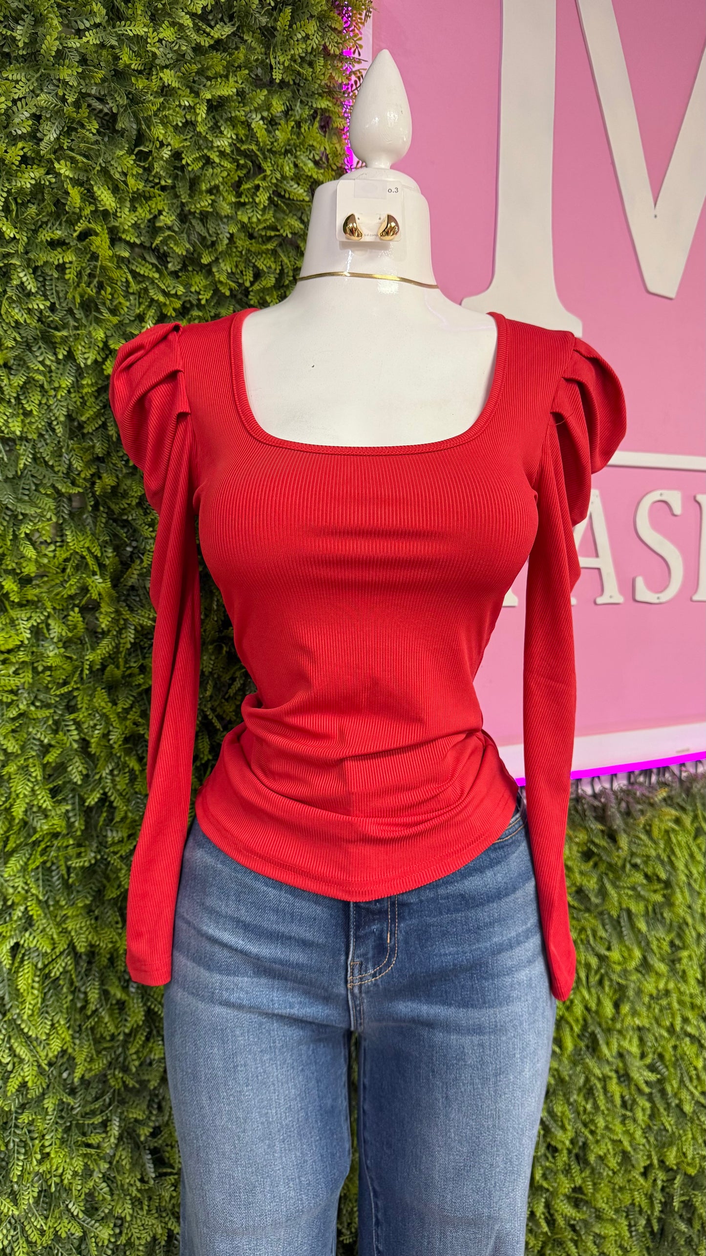 Red Long Sleeve Top