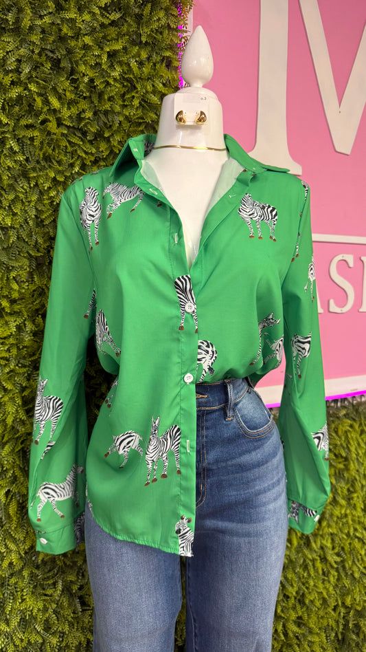Zebra Button Up Top