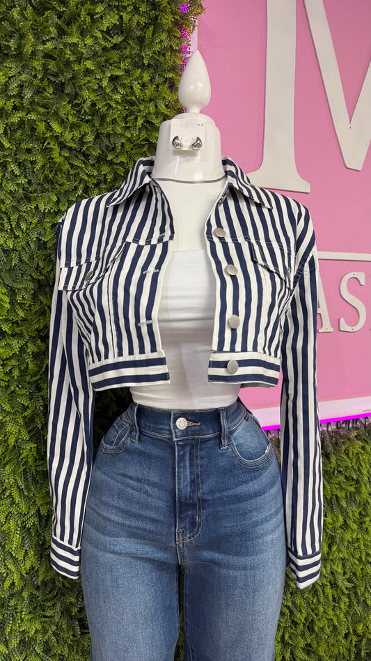 Navy Striped Cropped Jacket